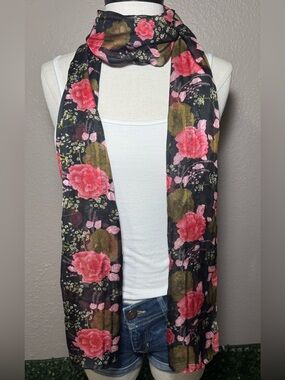 Vintage-inspired Floral Chiffon Skinny Scarf